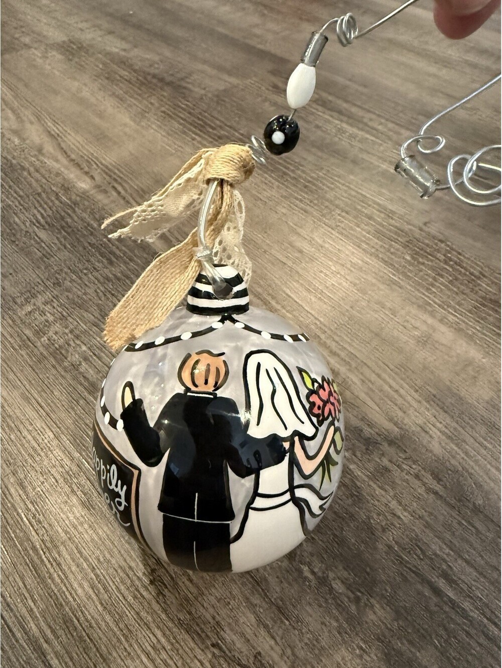 Glory Haus Hand Painted Christmas Ceramic Ornament Bride and Groom